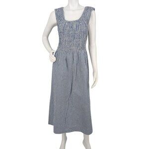 Vintage Studio Ease Gingham Maxi Dress Women Size 14 Petite Smocked Coastal USA